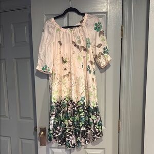 Anthropologie Vanessa and Virginia Floral Dress - Cream and Green